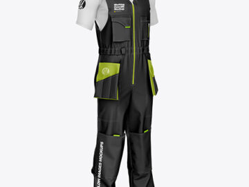 Working Overalls Mockup – Front Half Side View