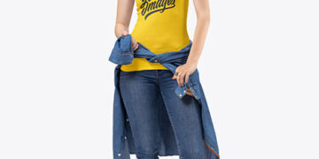 Woman in Tank Top and Jeans Mockup