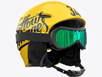 Ski Helmet With Goggles Mockup - Right Half Side View