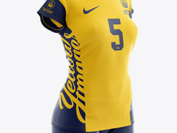 Women’s Volleyball Kit with V-Neck Jersey Mockup - Half Side View