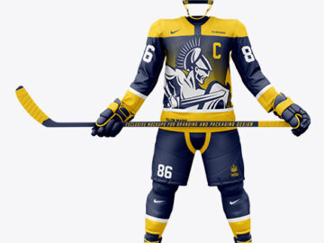 Men’s Full Ice Hockey Kit with Stick mockup (Front View)