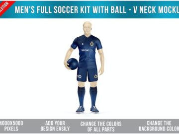 Full Soccer Uniform Kit with Ball - V Neck Mockup