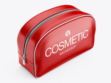 Glossy Cosmetic Bag - Half Side View (High-Angle Shot)