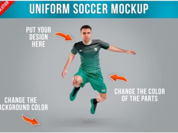 A Soccer Player in Uniform Jumping Mockup